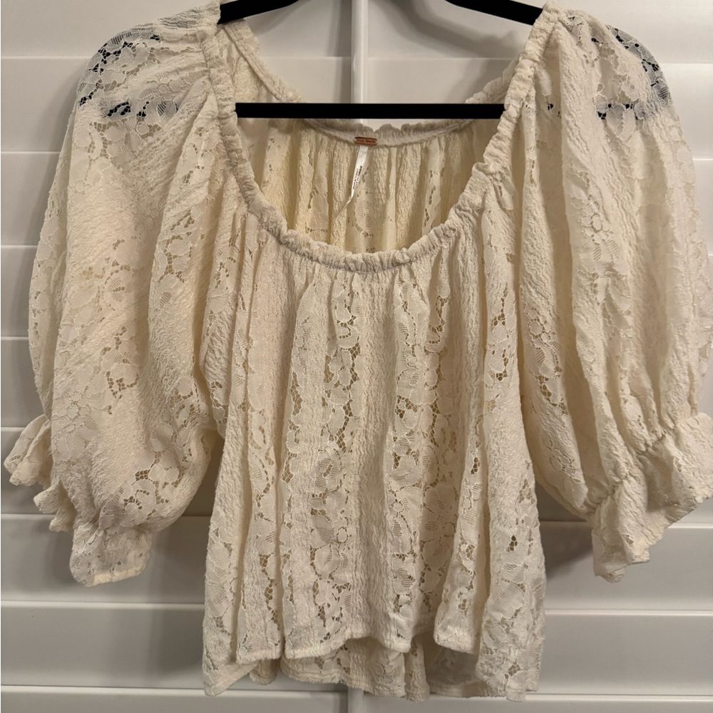 Free People Cream Lace Blouse